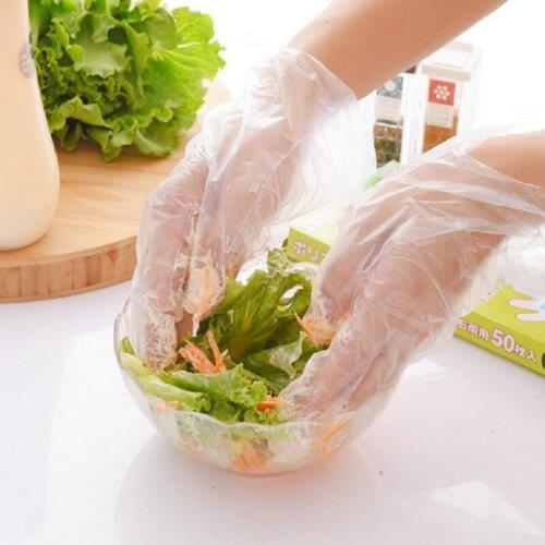 ​100Pcs household disposible gloves plastic transparent oil - proof waterproof thin kitchen protect food gloves cleaning tool