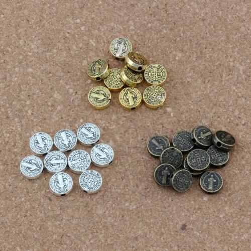 150pcs Saint Benedict Medal Cross Crucifix Round Spacers Beads DIY 9x9mm 3color Select D50