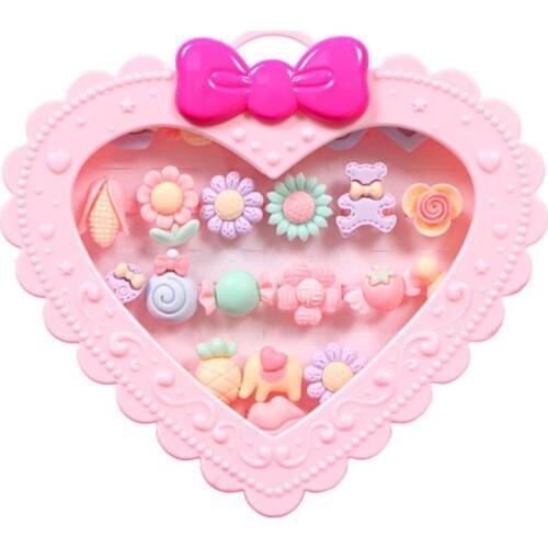 20pcs Kids Girls Gift Cartoon Resin Rings Girls Adjustable Jewelry with Love Gift Box Kids Girls Makeup Toy Set