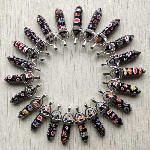 2021 New Fashion thousand flower glass pillar Point charm pendants for jewelry making 24pcs/lot Wholesale free shipping