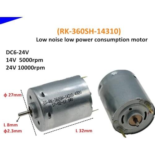 2X 360SH DC motor,6-24V toys model,Low noise low power consumption motor 24V 10000rpm (RK-360SH-14310)