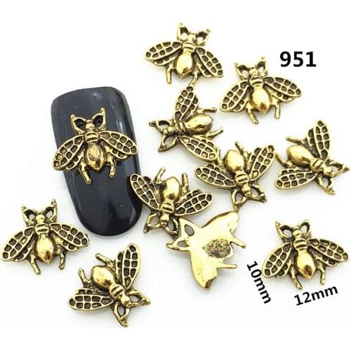 50pcs/pack Japan Korea Alloy Nail Art 3D Retro Gold Bee Metal Accessorie Collection for Phototherapy Nail Sticker DIY