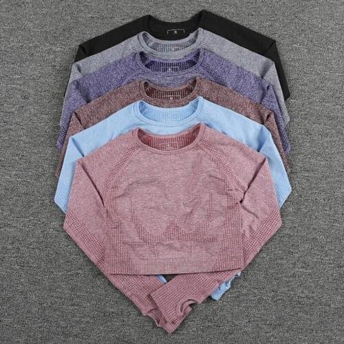 6 colors Women Seamless Long Sleeve Crop Top Yoga Shirts Running Fitness Workout Gym Sports Top Shirts Sportswear