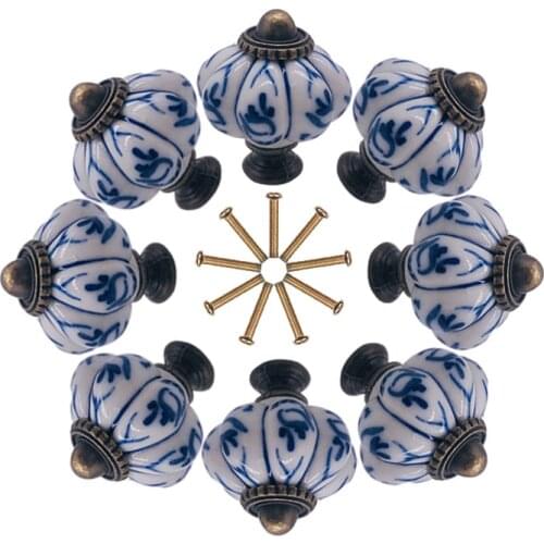 8x 34mm Chinese Ceramic Drawer Cabinet Knobs and Handles Blue and White Porcelain Cupboard Kitchen Pulls Furniture Hardware