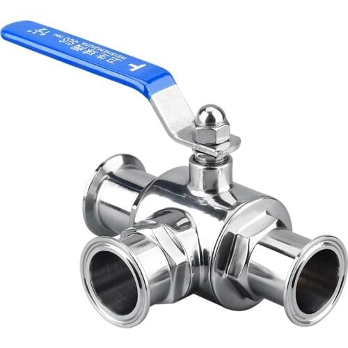 Free Shipping 3"(76mm)T-pattern Three Way Stainless Steel Sanitary Tri-clamp Ball Valve SS304 OD91