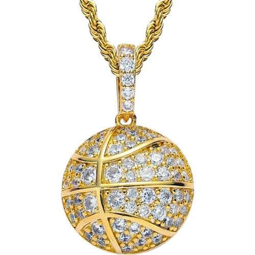 AZ Hip Hop Bling Basketball Sports Iced Out Pendant Necklace With AAA+ Zircon Stone Long Link Rope Chain Choker Free Shipping