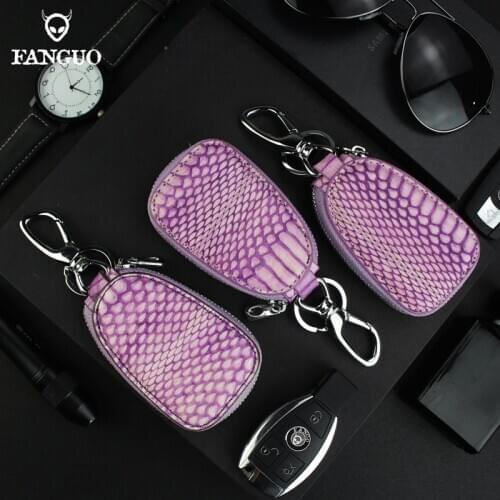Women Men Door Key Holder Cover Wallets Housekeepers Car Key Holder Case Python Leather Keychain Pouch With Zipper