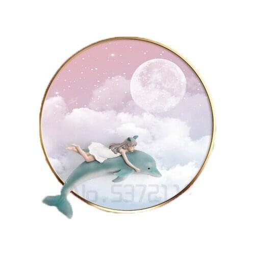 Bedroom decoration painting Princess bedside mural childrens room cartoon three-dimensional physical dolphin hanging painting