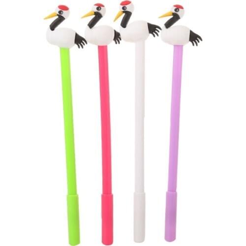 Cute Red-Crowned Crane Silicone Gel Gel Pen Learning Stationery Cartoon Flying Bird Black Ink Pen Student Office Signature Pen