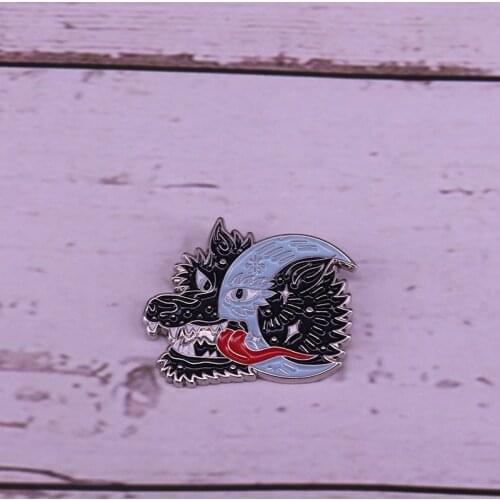 Night Wolf moon space stars enamel pin
