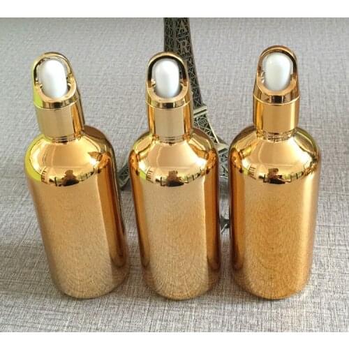 100ml essentical oil dropper bottle gold plated dropper container empty refillable cosmetics bottles wholesale