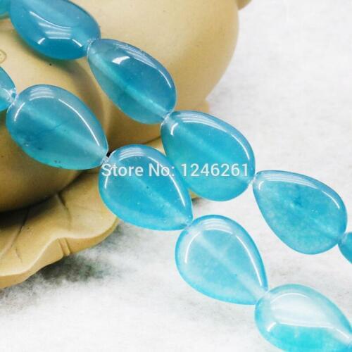 Blue Chalcedony Aquarine Tears Drop Loose DIY Beads Stone Jewelry Making Design 13x18mm 15inch For Women Girls Gifts Accessories