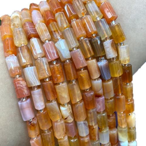 Fine 100% Natural Stone Orange Lace Agate Loose Faceted Cylinder Gemstone Spacer Beads For Jewelry Making DIY Bracelet