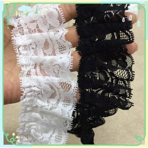 Quality Dress Edging Ruffle lace pleated elastic lace clothes laciness accessories white, black Cheap Price