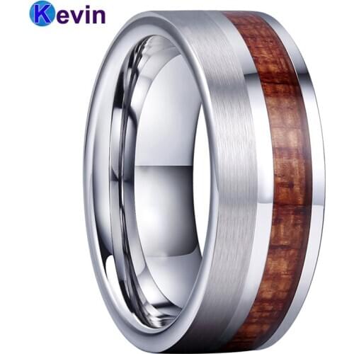 Tungsten Carbide Ring Rosewood Inlay Wedding Band For Men And Women Polished Brushed Finish Comfort Fit