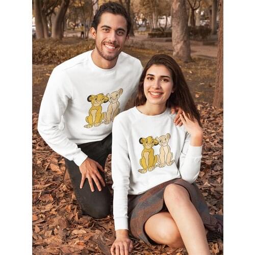 Disney Simba and Nala Printed Cartoon Aesthetic Hoodies Women The Lion King Brands Clothing Spring Streetwear Casual Sweatshirts