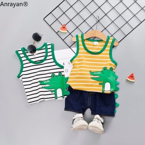 Summer Baby Girl Children Clothing Infant Cartoon Striped Vest Shorts Toddler Fashion Clothing Tracksuits Toddler Boys Clothes
