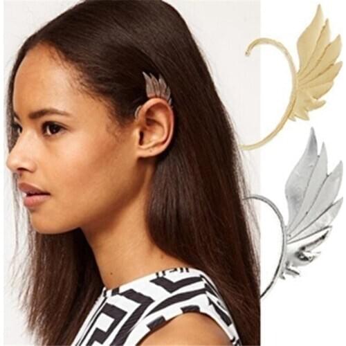 Hot Fashion Single Girl Ear Cuff Earrings 1PC Angel Feather Golden Ear Clips For Women Left Ear Punk Ear Clip Jewelry Gift