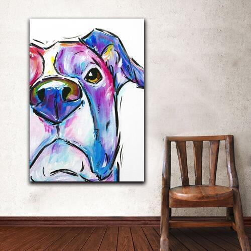 Fashion Pop Art Printing Wall Art Colorful Dog Oil Painting Wall Pictures For Living Room Home Decor Printed paintings Unframed