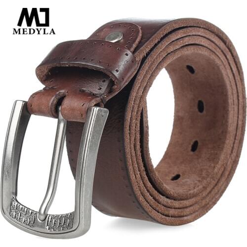 MEDYLA Genuine Leather Belts Mens Belt Cowhide Vintage Pin Buckle Jeans Belts Strap Casual Leather Belt For Men DSW533