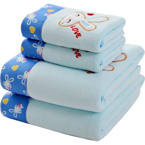 Soft Absorbent Cartoon Towel Adult Children Bath Towel Set Bathroom Outdoor Sports Beach Towel 2-piece