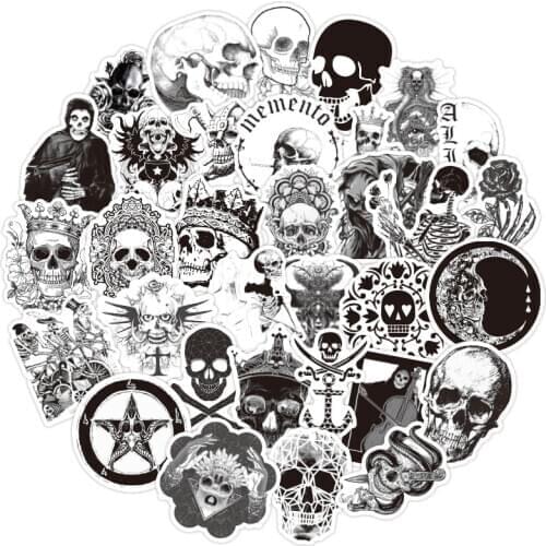 10/30/50Pcs Pack Black White Gothic Style Horror Skull Stickers for Skateboard Laptop Luggage Car Styling Graffiti Decal Sticker