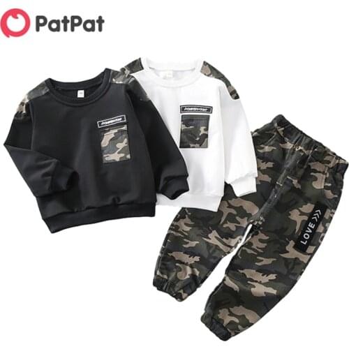 PatPat New Arrival 2021 Spring and Autumn 2-piece Baby Toddler Boy Camouflage Letter Print Pullover and Casual Harem Pants Set
