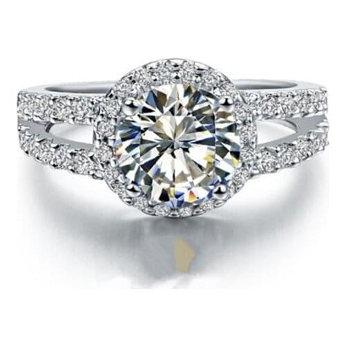 Solid 14K White Gold AU585 2CT Brilliant Natural Moissanite Engagement Ring Bride Jewelry Girl Birthday Gift Party Present