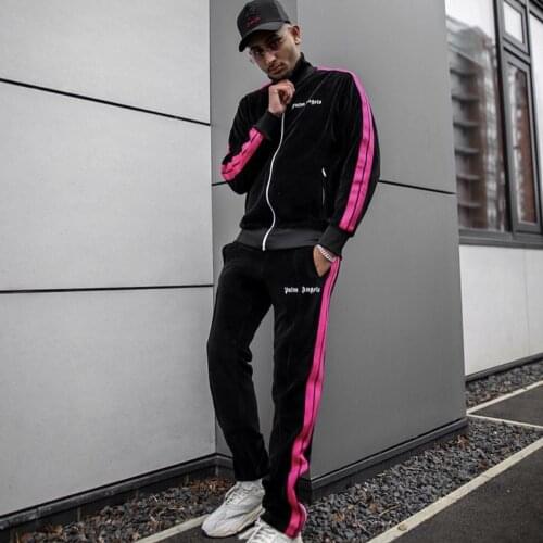 Palm Angels Side Color Striped Casual Sports Couple Campus Zipper Set 154646486