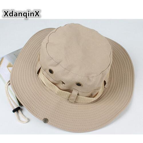 XdanqinX Unisex Summer Fashion Bucket Hats Adjustable Size Mesh Breathable Jungle Benny Hat Wind Rope Fixed Sun Hat For Men