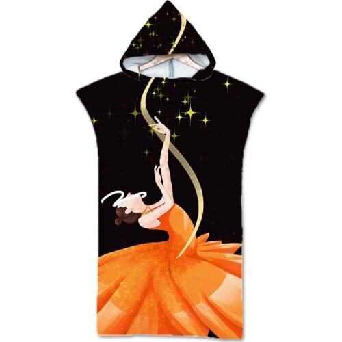 Printed Dancing Girl Microfiber Hooded Bath Beach Towel Changing Robe Poncho Surf Towel for Swimming Beach Outdooor Bathrobe