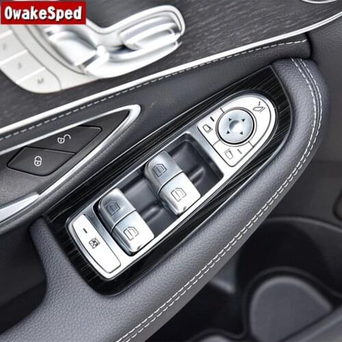 Stainless Steel Car Window Glass Lifting Buttons Frame Decoration Cover Trim For Mercedes Benz W205 C Class 2015-2018 LHD