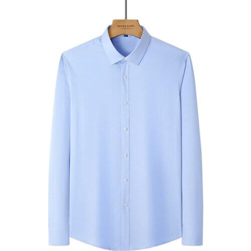 40% Cotton 60% Polyester Plaid Shirt Striped Blue Casual Business Longsleeve Shirt for Men Streetwear Slim Fit Shirt Men XS-5XL