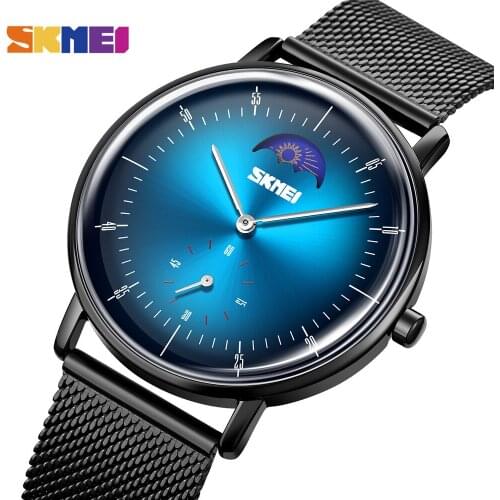 SKMEI New Creative Moon Phase Quartz Watch Mens Fashion Male Wristwatch Waterproof Watch Clcok reloj hombre montre homme 9245