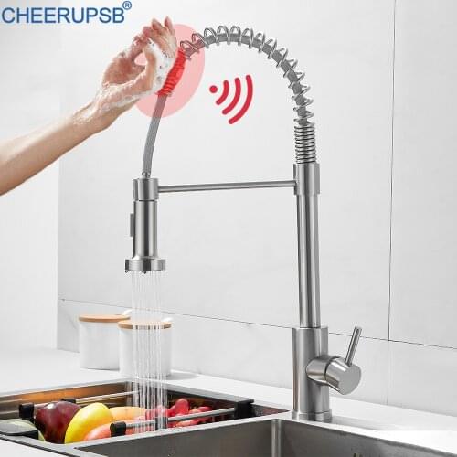 Touch Spring Faucet Kitchen Sink Smart Automatic Tap Hot Cold Mixer Crane Stainless Steel Induction Grifo Touching Taps Gourmet
