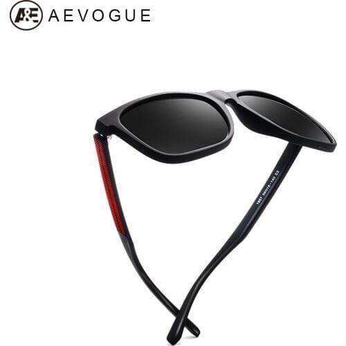 AEVOGUE HD Polaroid Sunglasses Men Frame TR90 Matte Black Square Red Line Vintage Glasses For Women Brand Design UV400 AE0616