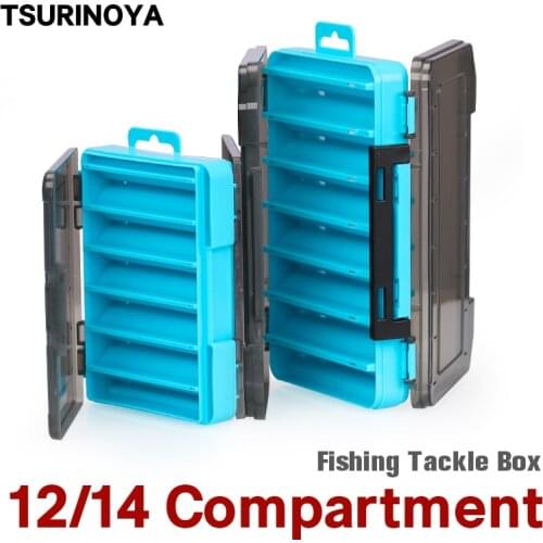 TSURINOYA 12 14 Compartments Fishing Lure Box Double Sided Large Capacity Hard Bait Boxes Double Layer Fishing Tackle