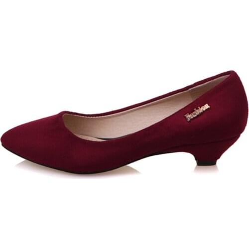 Casual Low Heels Shoes Women Flock Pumps Shoes Women Fashion Red Grey Heeled Party Office Shoes Ladies Large Size 48