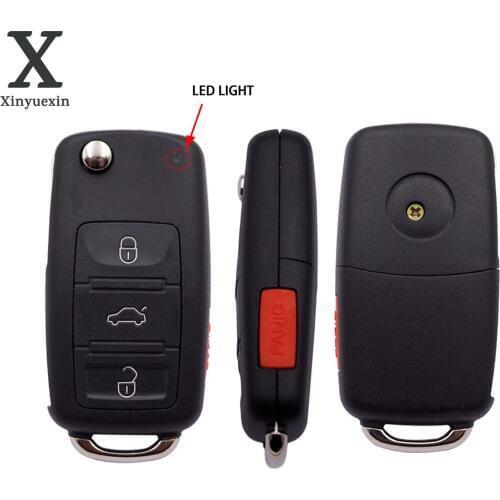 Xinyuexin Flip Remote Key Shell fit for VOLKSWAGEN VW Touareg 4 Button 3 + Panic Folding Car Key Shell Case Fob 2004-2015