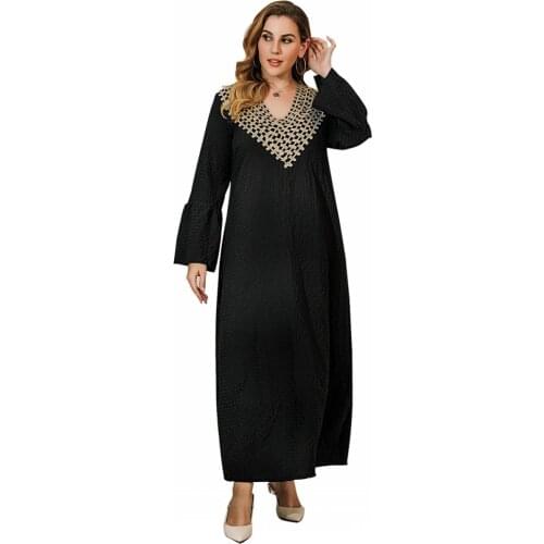 XL-5XL Muslim Ladies Long Sleeve Middle Eastern Ethnic Style Long Sleeve Dress 2021 Spring Embroidery Turkey New Dubai Abaya