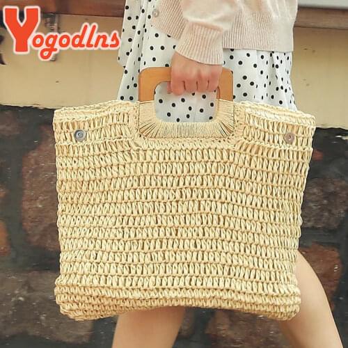 Yogodlns Fashion Straw Handbag Women Large Capacity Handle Bag Summer Handmade Woven Totes Vacation Beach Bag Travel Lady Bags