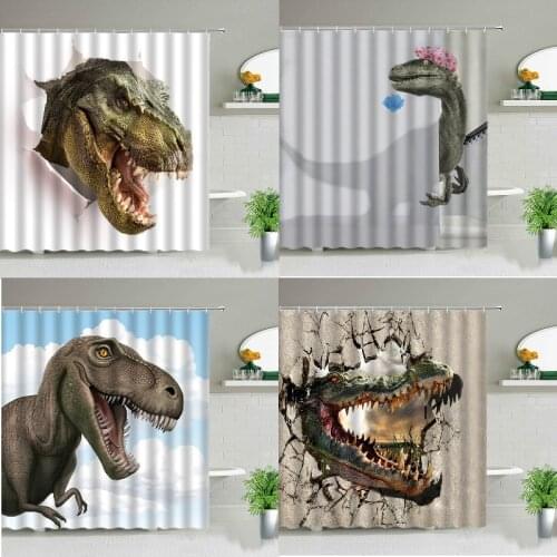 Dinosaur Shower Curtains Cartoon Animal Printed Cute Children Bathroom Decor Waterproof Toilet Partition Cloth Curtain With Hook
