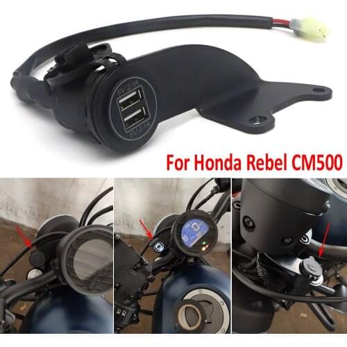 For Honda Rebel CM500 CM 500 Double USB Port W/ LED Light Motorcycle Dual USB Charger Cigarette Lighter Adapter Phone Charger