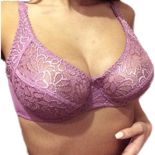 Bras Women Lace Perspective Bra Perspective Sexy Lingerie Underwire Embroidery Floral Bralette Plus Size BH Top B C D DD E F Cup