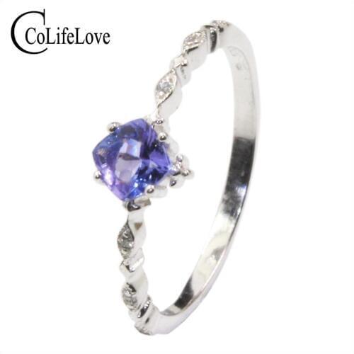 100% real tanzanite engagement ring 4mm VS tanzanite silver ring 925 silver tanzanite ring for woman