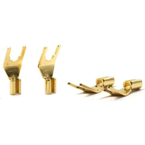 100pcsx Brass Gold Plated Speaker Cable Y Spade Terminals，hifi audio Y fork connector plug Y plug