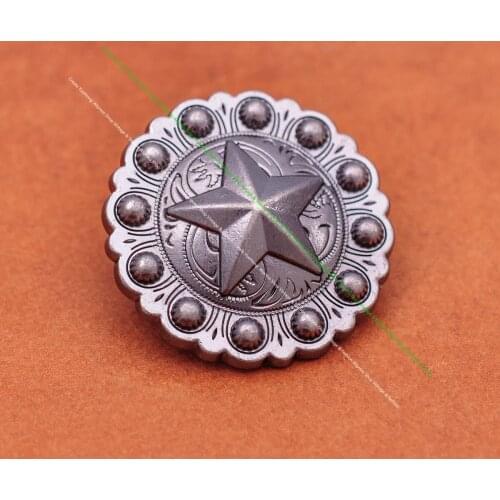 10X Antique Silver Heavy Western Berry Flower Texas Star Cowboy Concho for Belt Leathercraft Accessories Luggage Bag Hardware