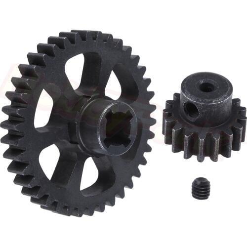 2pcs 38T Steel Metal Diff Main Gear & 17T Motor Pinion Gear Spare Parts for WLtoys RC 1/18 A959 A949 A969 A979 K929 Replacement