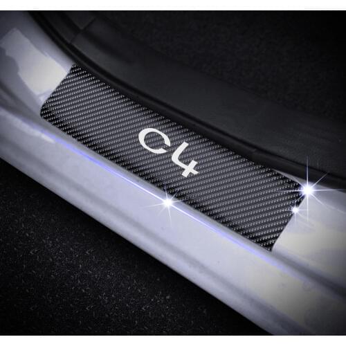 4Pcs Door Sill Scuff Plate For Citroen C4 Door Threshold Plate Door Entry Guard Car Door Sills Car Carbon Fiber Vinyl Sticker