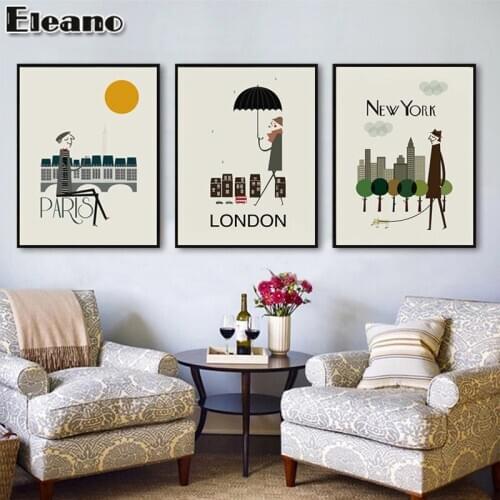 Canvas Painting Abstract City New York London Paris Wall Decoration Nordic Modern Art Painting Wall Art Pictures for Living Room